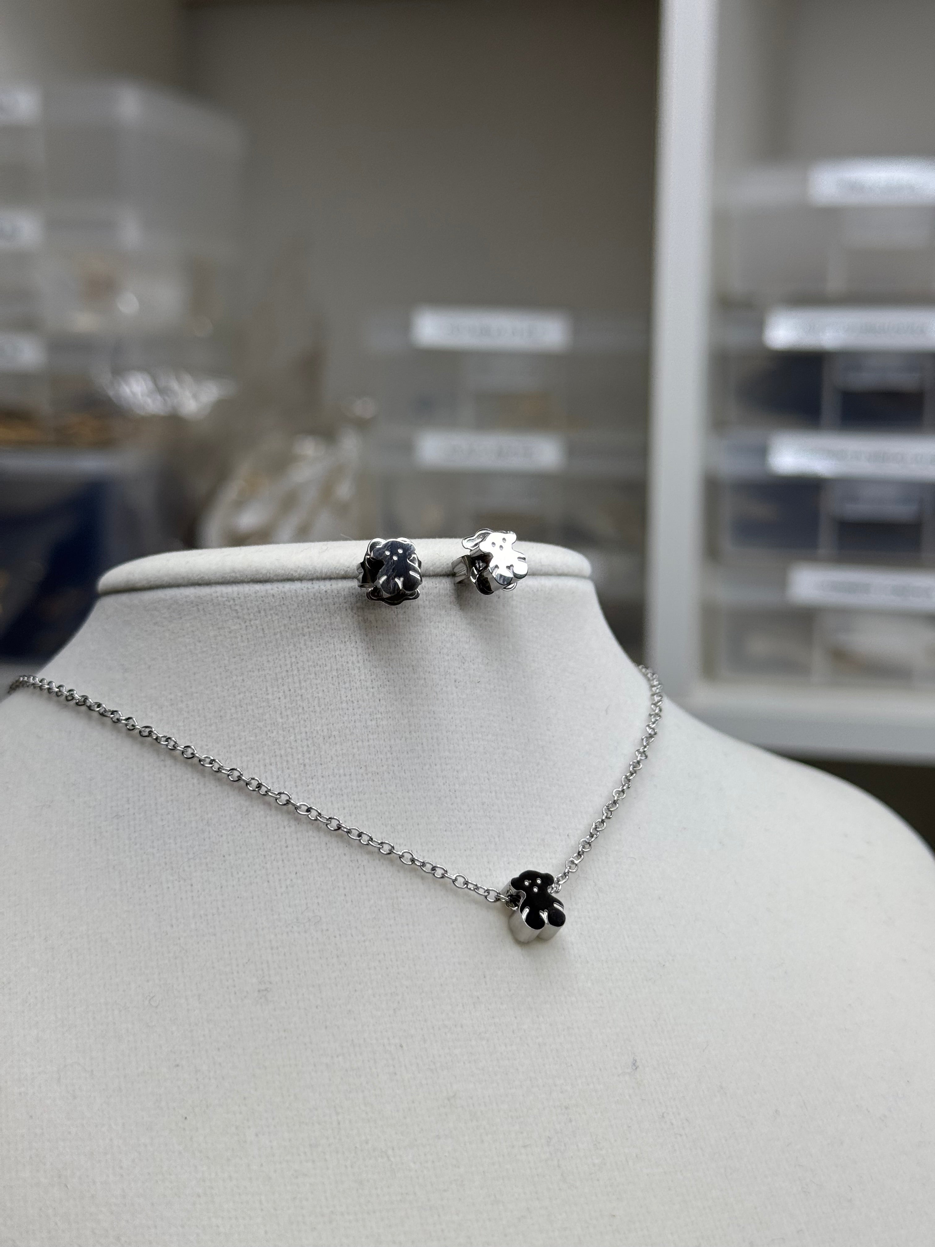 Oso mini set plateado